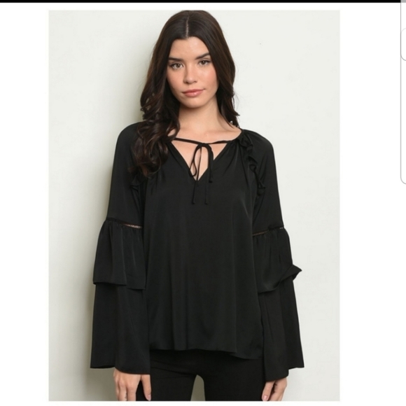 Black Ruffle Sleeves Top - Picture 3 of 6